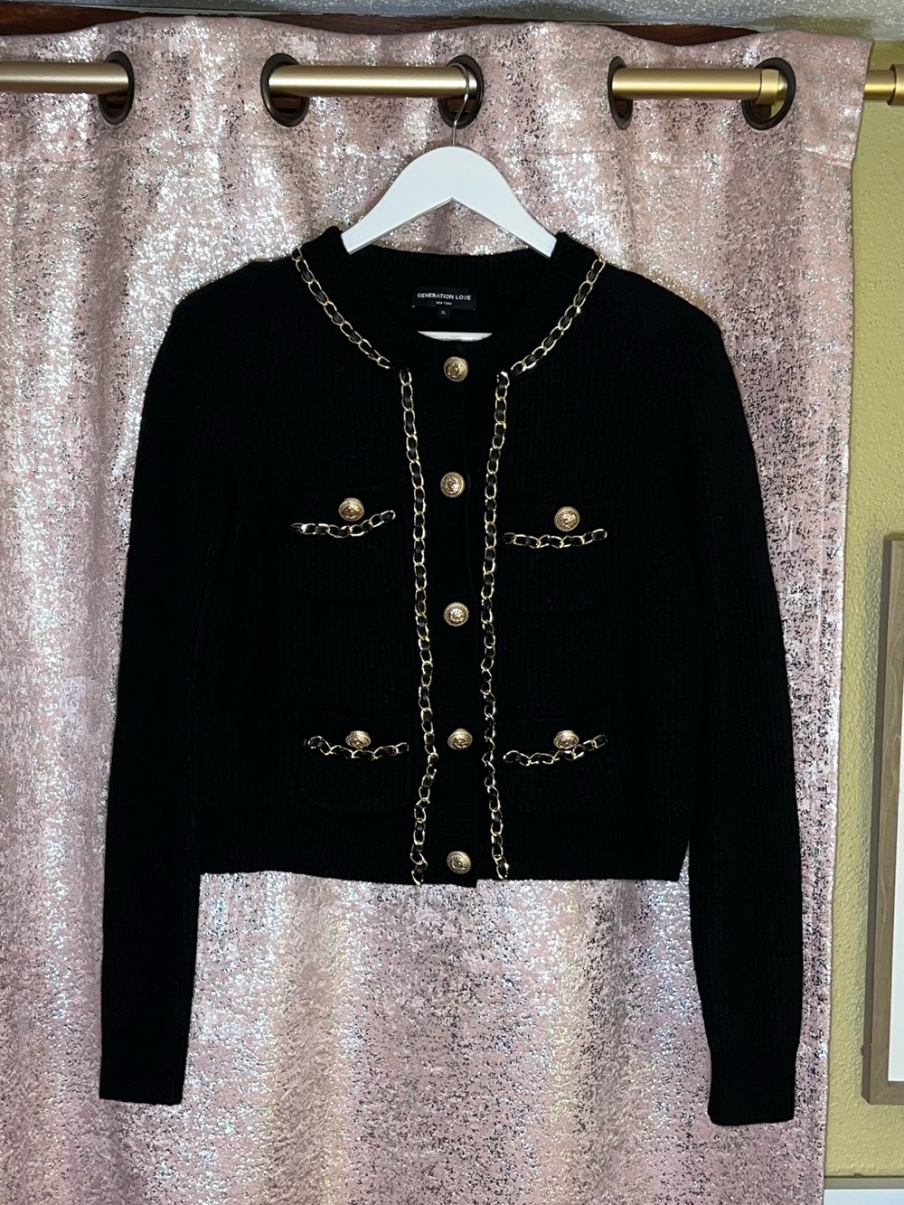 Generation Love Black Selma Chain Cardigan with Gold Details